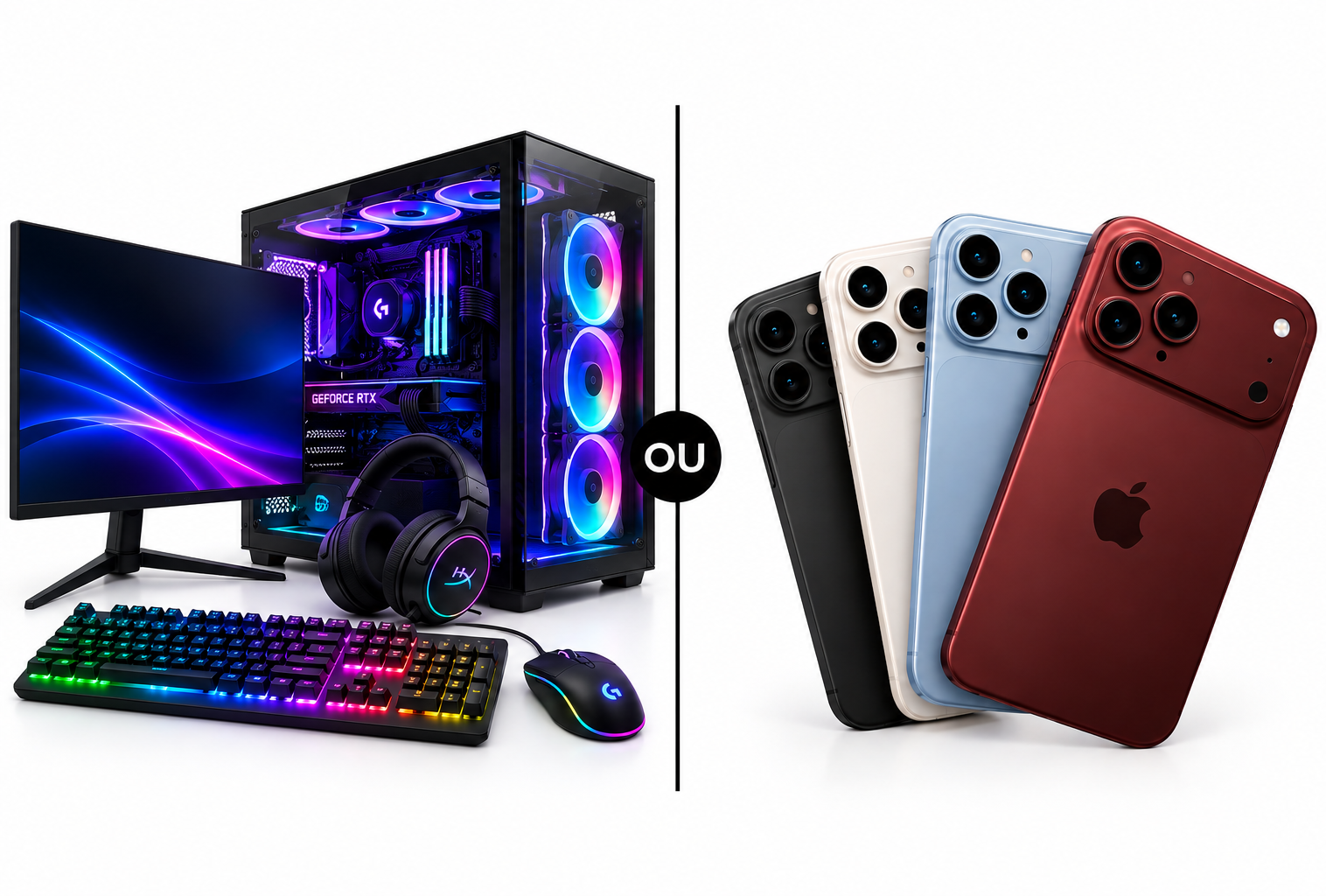 SETUP GAMER COMPLETO + Kit Trader OU iPhone 18 Pro Max (Escolha a cor)
